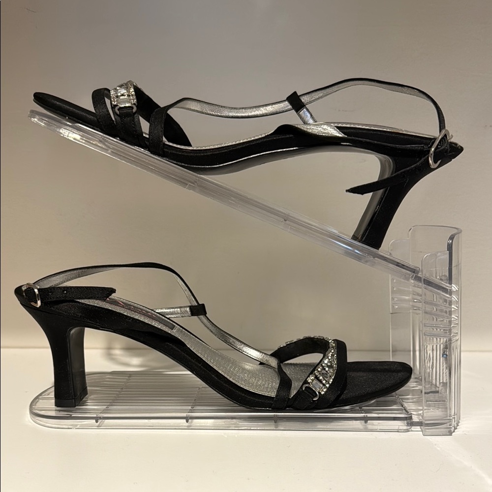 Nina Black Patent Leather Heels with Strappy Design and Block Heel